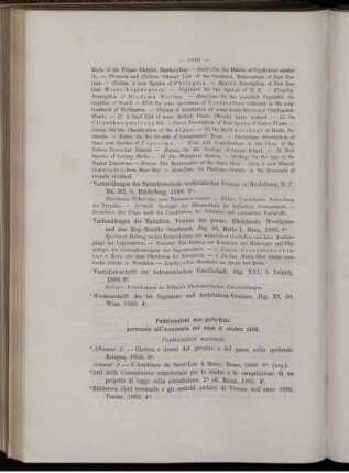 Pubblicazioni non periodiche pervenute all' Accademia nel mese di ottobre 1886.
