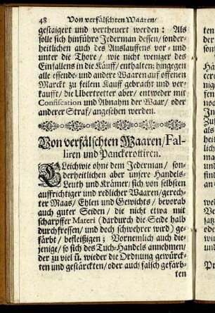 Von verfälschten Waaren / Faliren und Panckerottiren.