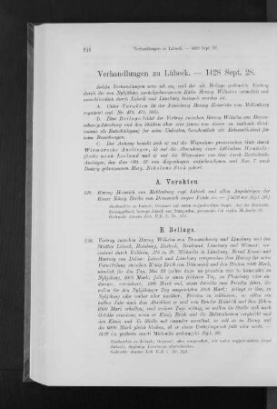 Verhandlungen zu Lübeck. - 1428 Sept. 28.