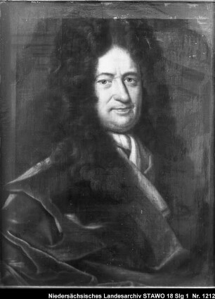 Gottfried Wilhelm Leibniz (älterer Positivabzug vorhanden) Ölbild aus dem Landeshauptarchiv Wolfenbüttel (aufgenommen im Sommer 1916)