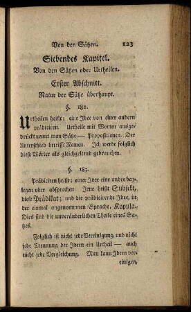 Siebendes Kapitel. Von den Sätzen oder Urtheilen