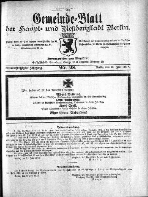 1918,28: Nr. 28, 14. Juli 1918