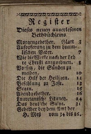 Register Dieses neuen auserlesenen Bethbüchleins.