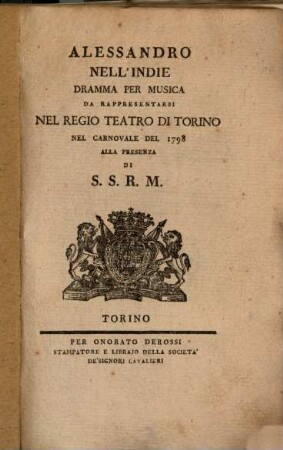 Alessandro nell'Indie : Dramma per musica