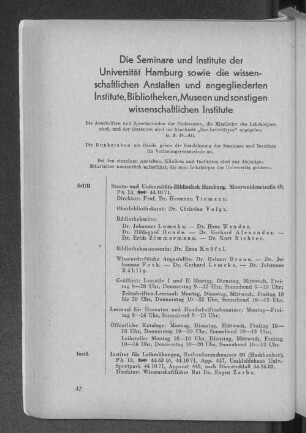 Die Seminare und Institute der Universität Hamburg sowie der wissenschaftlichen Anstalten und angegliederten Institute, Bibliotheken, Museen und sonstigen wissenschaftlichen Institute