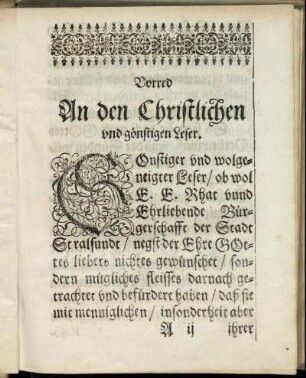 Vorred An den Christlichen und gönstigen Leser.