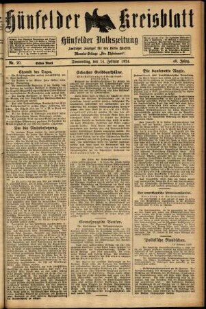 Erste Ausgabe vom Donnerstag, den 14. Februar 1924.
