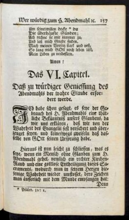 Das VI. Capitel. Daß zu würdiger Geniessung des Abendmahls der wahre Glaube erfordet werde