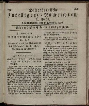 L. Stück. Sonnabends: den 10. Decemb. 1796.