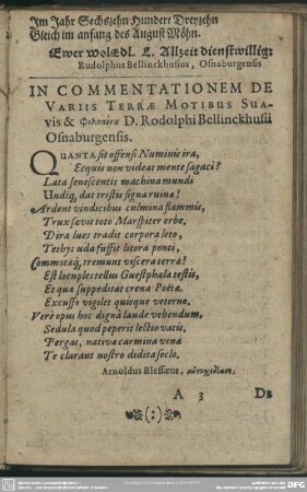 In Commentationem De Variis Terrae Motibus Suavis & filoponou D. Rodolphi Bellinckhusii Osnaburgensis