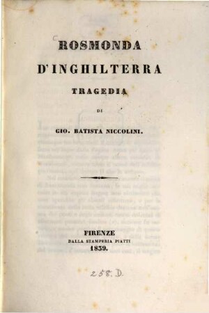 Rosmonda d'Inghilterra : Tragedia