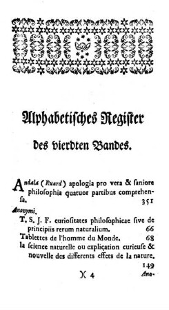Alphabetisches Register des vierdten Bandes