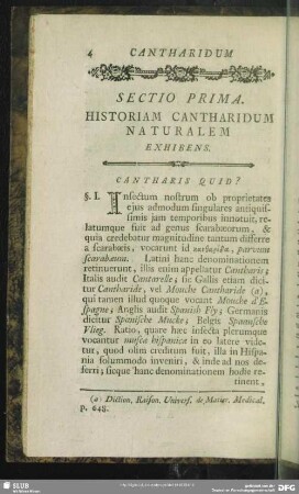Sectio Prima. Historiam Cantharidum Naturalem Exhibens
