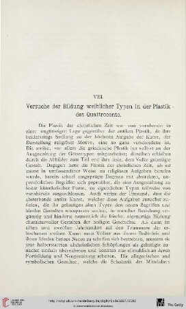 VIII. Versuche der Bildung weiblicher Typen in der Plastik des Quattrocento