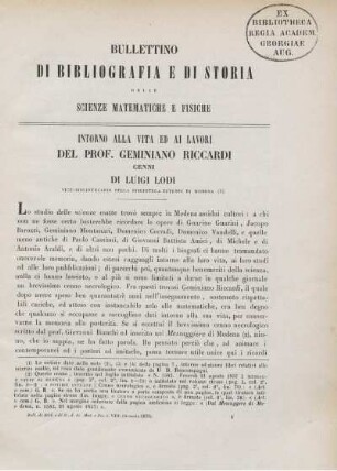 Intorno alla vita ed ai lavori del Prof. Geminiano Riccardi.