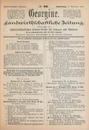 Fünfundfünfzigster Jahrgang. No. 46. Insterburg, 17. November 1887.