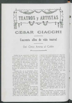 César Ciacchi : Cuarenta años de vida teatral - Del Circo Arena al Colón