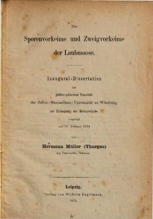 Die Sporenvorkeime und Zweigvorkeime der Laubmoose