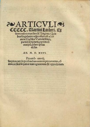 Articvli CCCCC Martini Lutheri, Ex sermonibus eius Sex & Triginta