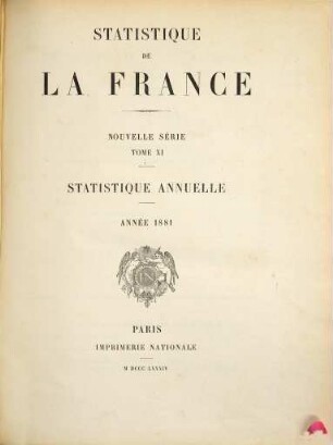Statistique de la France. Statistique annuelle. 11. 1881 (1884)