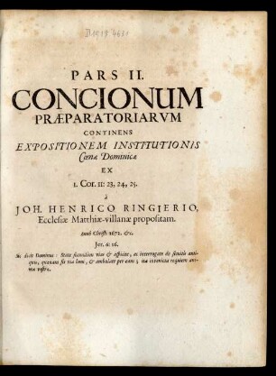 Pars II. Concionum Praeparatoriarum