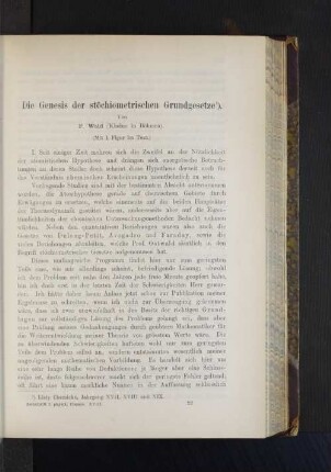 Die Genesis der stöchiometrischen Grundgesetze