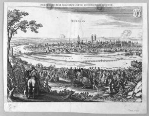 Übergabe der Stadt München an Gustav Adolf von Schweden 1632 im Schwedischen Krieg : Übergabe der Stadt München an Gustav Adolf von Schweden 1632 im Schwedischen Krieg. Kupferstich, zum Teil koloriert; 23,5 x 32,0 cm. Dresden: SLUB Kartensammlung German.urb.11085 (=865)