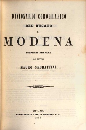 Dizionario corografico del ducato di Modena