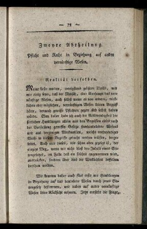Zweyte Abtheilung. Pflicht und Recht in Beziehung auf andre vernünftige Wesen.