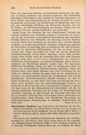 238-239 [Rezension] Barth, Alfred, Von der Kirche und den Sakramenten