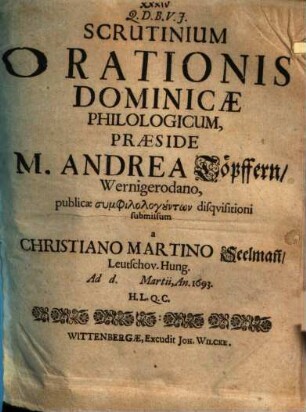Scrutinium orationis dominicae philologicum