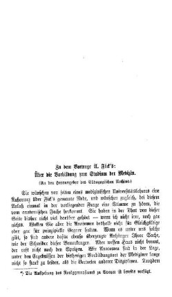Zu dem Vortrage A. Fickęs: Über die Vorbildung zum Studium der Medizin