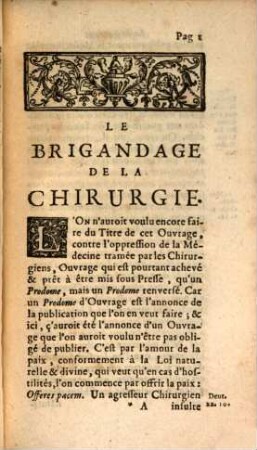 Le Brigandage De La Chirurgie, Ou La Medecine Opprimée Par Le Brigandage De La Chirurgie, 1