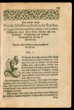 Von den alten Gesetzen und gewonheiten der Perser. Cap. I.