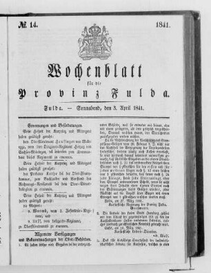 Nr. 14, Ausgabe vom 3. April 1841