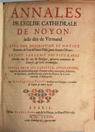 Annales de l'église cathedrale de Noyon