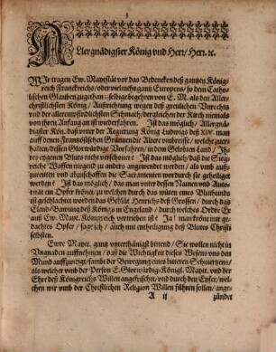 Vnterthänigst- vnd Hochwichtigste Remonstration, Gethan an Ihre May. in Franckreich, Wegen Einraumung derer an dem Meer gelegenen 0erter in Flandern an die Engeländer : Auß dem Frantzösischen in das Teutsche versetzet