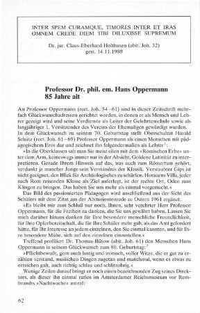 Professor Dr. phil. em. Hans Oppermann 85 Jahre alt