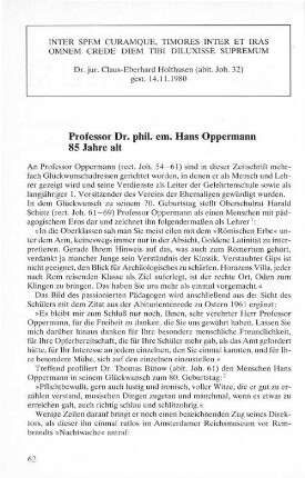 Professor Dr. phil. em. Hans Oppermann 85 Jahre alt