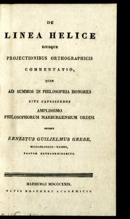 De linea helice ejusque projectionibus orthographicis : Commentatio