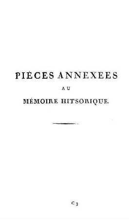 Pièces Annexees au Mémoire hitsorique