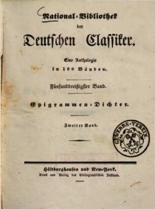 Anthologie der deutschen Epigrammen-Dichter von 1650 - 1850. 2,1