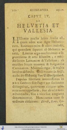 Caput IV De Helvetia Et Vallesia