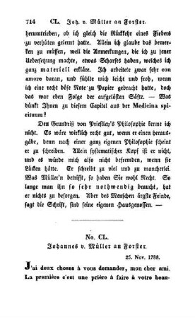 No. CL. Johannes v. Müller an Forster