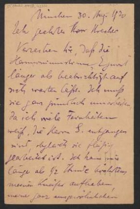 Brief an Willy Strecker und B. Schott's Söhne : 30.08.1920