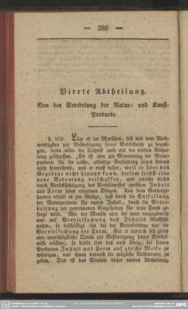 Vierte Abtheilung. Von der Veredelung der Natur- und Kunstproducte