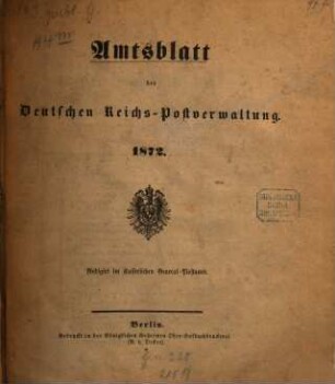 Amtsblatt der Deutschen Reichs-Postverwaltung. 1872