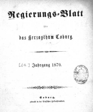 Regierungs-Blatt für das Herzogtum Coburg. 1870
