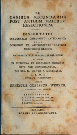 De casibus secundariis post artuum maiorum resectionem : diss. inaug. chir. path.