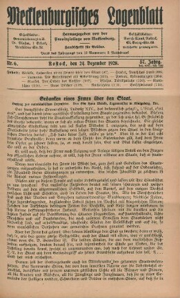 Nr. 6. Rostock, den 24. Dezember 1928.